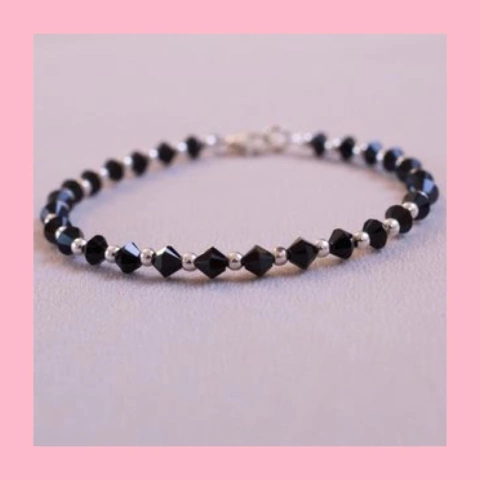 Pulsera de Cristal color Negra y Plata