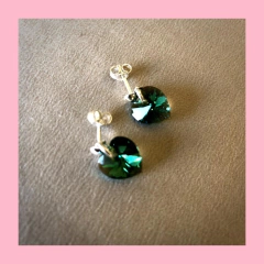 Aros de Plata con Corazón de Cristal de 10 mm