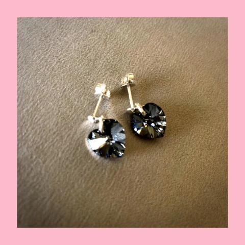 Aros de Plata con Corazón de Cristal de 10 mm