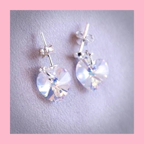 Aros de Plata con Corazón de Cristal de 10 mm