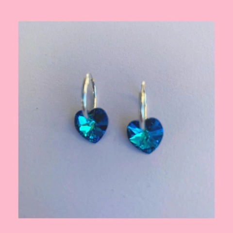 Argollas de Plata con Dije de Cristal de 10 mm en forma de Corazón