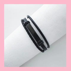 Pulsera de Cuero y Acero Negro - comprar online