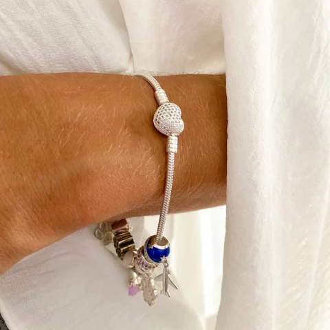 Pulseira de Berloque Coração Cravejada