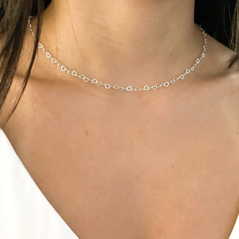 Choker elos de coração prata 925
