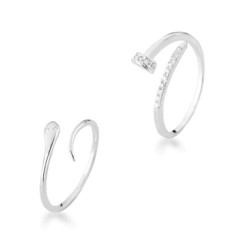 Kit 8 Anel Regulável Prego e Snake Prata 925 - comprar online