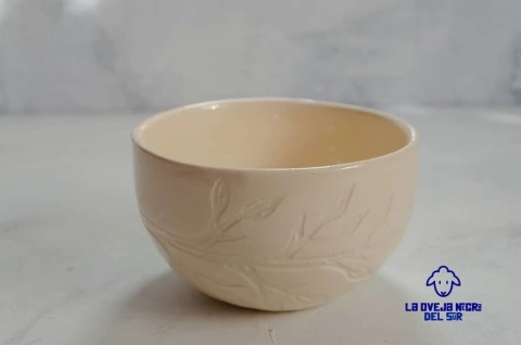 Cuenco ensaladera ramas esgrafiadas blanco