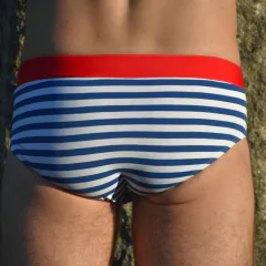 Sunga CLASSIC Bleu Blanc Rouge em listras azuis e brancas com cós vermelho - loja online