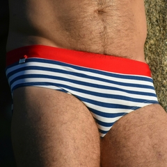 Sunga CLASSIC Bleu Blanc Rouge em listras azuis e brancas com cós vermelho - comprar online
