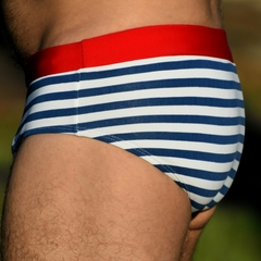 Sunga CLASSIC Bleu Blanc Rouge em listras azuis e brancas com cós vermelho na internet