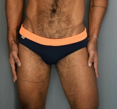 Sunga SLIM Sunset Sky marinho com cós laranja - EXODIA RIO BEACHWEAR