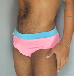 Sunga CLASSIC Candy Sky em rosa claro com cós azul turquesa na internet