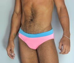 Sunga SLIM Candy Sky em rosa claro com cós azul turquesa na internet