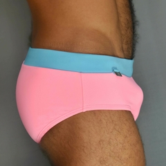 Sunga CLASSIC Candy Sky em rosa claro com cós azul turquesa - EXODIA RIO BEACHWEAR