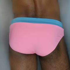 Sunga SLIM Candy Sky em rosa claro com cós azul turquesa
