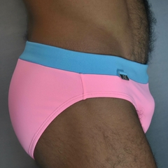 Imagem do Sunga SLIM Candy Sky em rosa claro com cós azul turquesa