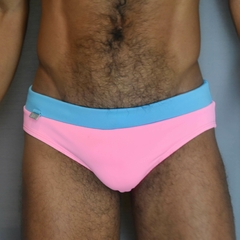 Sunga SLIM Candy Sky em rosa claro com cós azul turquesa - loja online