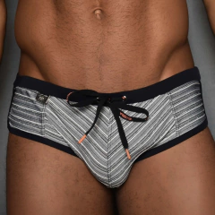 Sunga SIDE OUT listras cinza/preta/branca (cadarço externo) - comprar online