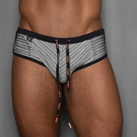 Sunga SIDE OUT listras cinza/preta/branca (cadarço externo)