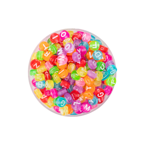 Plastico Plano Letras Blanca Cuentas Muticolor Traslucida - comprar online