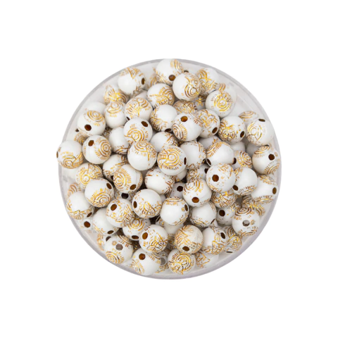 Plastico Bolita Blanca Religioso Dorado 8 mm