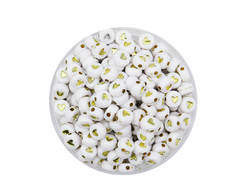 Plastico Plano Corazon Dorado Cuenta Blanca 7mm