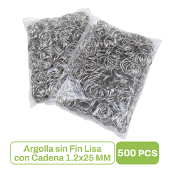 Argolla Sin Fin Lisa Con Cadena 1.2 x 25MM Paquete Grande 500 Piezas
