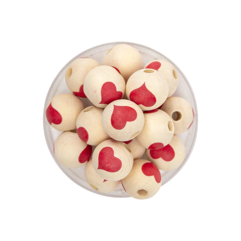 Cuenta de Madera Natural con Corazon 15MM