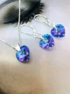 SET0080 - SET AROS Y DIJE PLATA 925 CRISTAL 10 MM Y 14 MM HEART