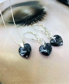SET0080 - SET AROS Y DIJE PLATA 925 CRISTAL 10 MM Y 14 MM HEART en internet