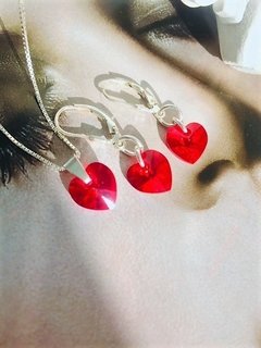 SET0080 - SET AROS Y DIJE PLATA 925 CRISTAL 10 MM Y 14 MM HEART - Espíritu Joyas Mayorista