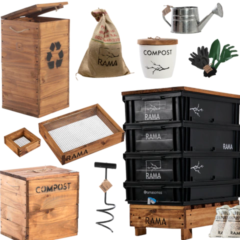 Combo Compostera Jardín 90L + 9 Accesorios Completos