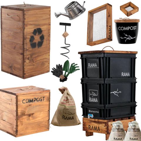 Combo Compostera Balcón 40L + 9 Accesorios Completos