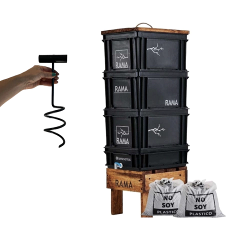 Compostera Urbana Rama 60L con Mesa de Madera + Tapa + Aireador