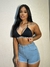Shorts Jeans Lycra cintura alta Bordado curto Sal e Pimenta