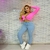 Calça Jeans clara com lycra Letreiro Bordado Sal e Pimenta