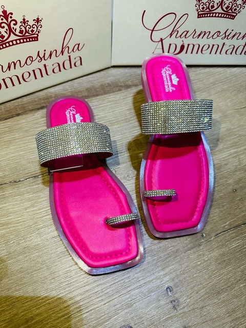Rasteirinha Flatform dedo Feminina Brilho Strass Atelie Charmosinha