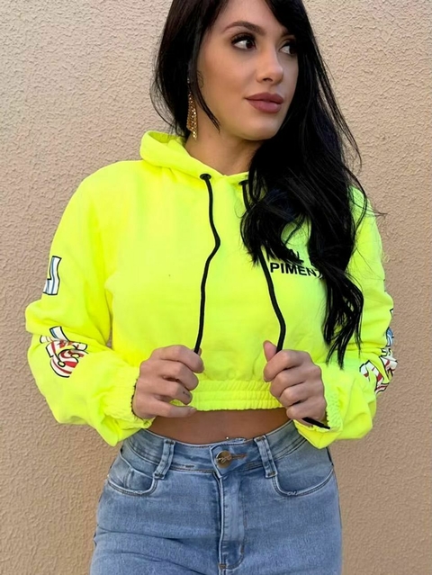 Cropped, Blusa Moletom Letreiro Com Capuz Sal E Pimenta - comprar online