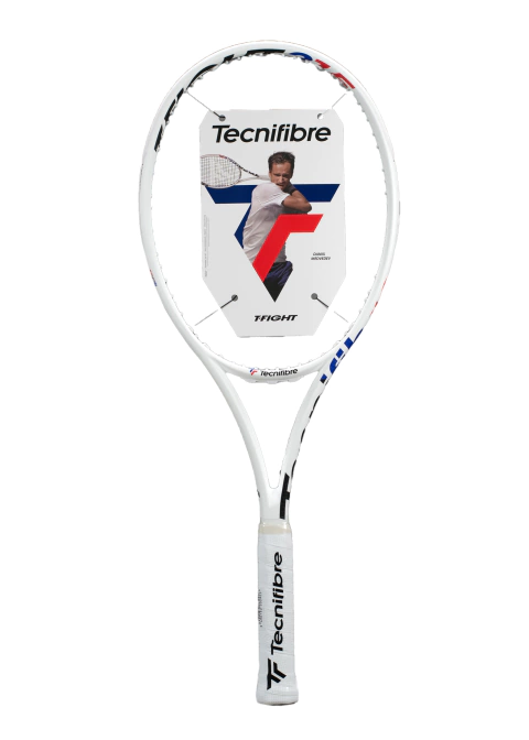 Raqueta de tenis Tecnifibre T Fight 315 Isoflex grip 3 color blanca, diseñada para jugadores avanzados, vista frontal sobre fondo blanco.