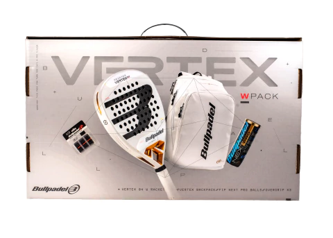 Set de padel Bullpadel Pack Woman Vertex 04 con pala, mochila y accesorios.