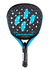 Paleta de pádel Hirostar Horizon con diseño en negro y azul, fabricada en fibra de carbono.
