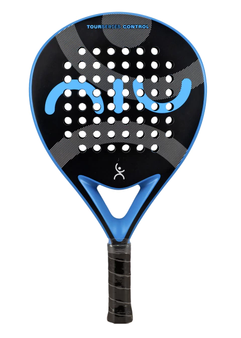 Paleta de pádel Niu Tour Series Control 18k con diseño azul y negro.