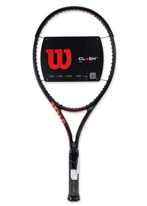 Raqueta de tenis Wilson Clash 108 V3.0 de 280 gramos, encordado 16x19, color negro con detalles rojos, ideal para jugadores de tenis.
