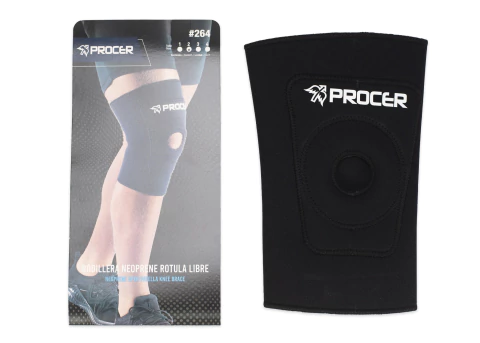 Rodillera de Neoprene Procer Rótula Libre con empaque, mostrando su diseño y marca.