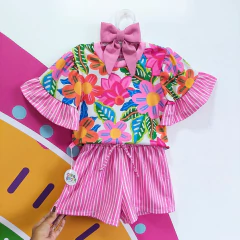 Conjunto Infantil Listrinhas Rosa: Toque de Flor
