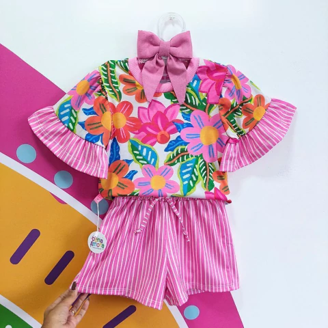 Conjunto Infantil Listrinhas Rosa: Toque de Flor
