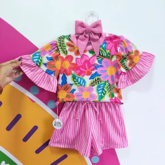 Conjunto Infantil Listrinhas Rosa: Toque de Flor - Dona Amora Kids