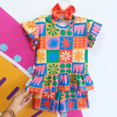 Conjunto Infantil em Malha Canelada: Mosaico das Cores na internet
