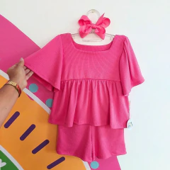 Conjunto Infantil em Malha Canelada: Rosa Pink