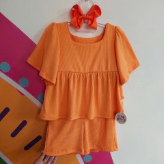 Conjunto Infantil em Malha Canelada: Laranja - Dona Amora Kids
