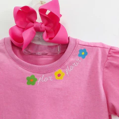 Conjunto Infantil Rosa Flor Florir em tecido malha 100% algodão